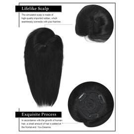 Rose bud Clip in Human Hair Toppers Seamless Hair Pieces with Bangs for Women Lace Base Topper for Thicking Hair