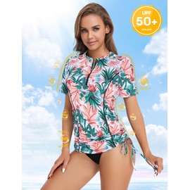 LURANEE Womens Short Sleeve Rash Guard Shirts UPF 50+ Side Adjustable Wetsuit Swimsuit Top S-XXL