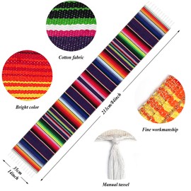 SevenFish Mexican Serape Table Runner for Mexican Party Wedding Decorations Dining Table, 14 x 84 Inch Fringe Cotton Table Runner Purple