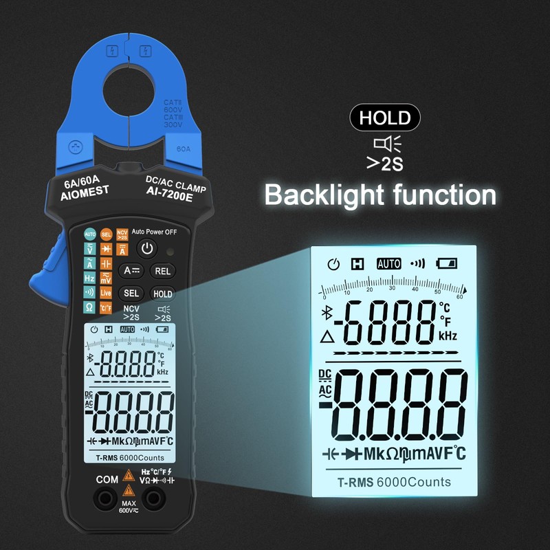 AIOMEST Digital Multimeter, 6000 Counts True RMS Clamp Multimeter, 6-60A