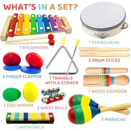 Stoie's Musical Toys for Toddlers, Wooden Percussion Instruments Toy for Kids Baby Preschool Educational Musical Toys Set for Boys and Girls with Storage Bag