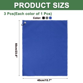 PATIKIL 24"x16" Microfiber Golf Towel, 3 Pack Tri-Fold Golf Towels Waffle Pattern Towels Absorption with D Clip, Hook and Loop Fastener, Black/Gray/Blue