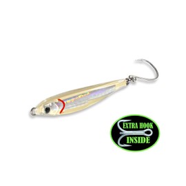 Fat Cow Epoxy Jig Fat Minnow with in-Line Hook and Extra Treble Hook - 2.5", 1 oz, Bone