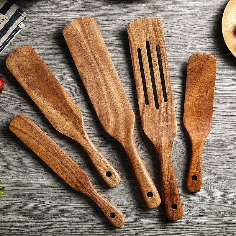 Natural Teak Wood Cookware Set Kitchen Cooking Tools Multifunctional Durable