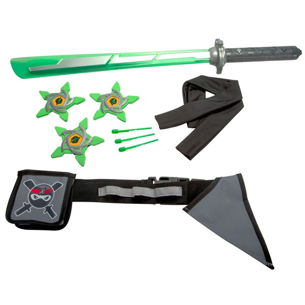 Simba 108041140 Next Ninja Mega Set, 9 Pieces, Belt Adjustable up to 80 cm, Sword with Light and Sound, Shooting Function, Three Arrows and Stars, Headband, from 3 Years