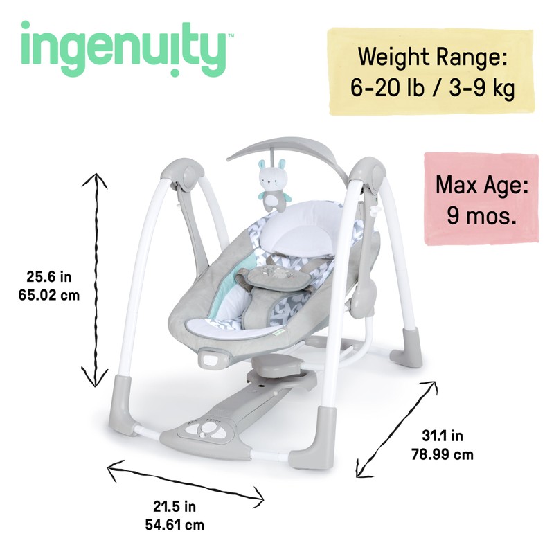 Ingenuity ConvertMe 2-in-1 Compact Portable Automatic Baby Swing & Infant