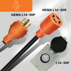 Finderomend 20ft 30 Amp Generator Cord and 30 Amp Generator Inlet Box, NEMA L14-30P to L14-30R Power Extension Cord 125V/250V 7500W Twist Lock Cord Plug for RV Emergency Backup,ETL Listed