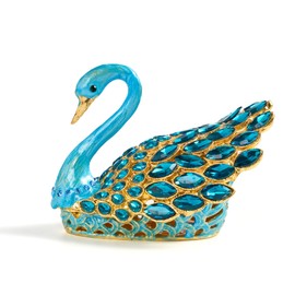SEVENBEES 3.7-inch Blue Swan Trinket Box, Enamel Hand-painted with Gems, Hinged Jewelry Storage Box - Ring Holder, Travel Organizer, Home Decor, Wedding Favor Gift