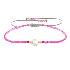 LES POULETTES BIJOUX - Link White Freshwater Pearl and Small Shiny Pearls Bracelet, Textile
