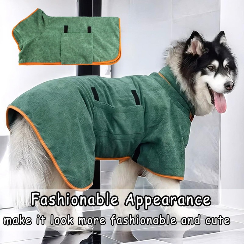 Dog Towel,Super Absorbent Pet Dog Cat Drying Bath Robe Towel(Green-M)