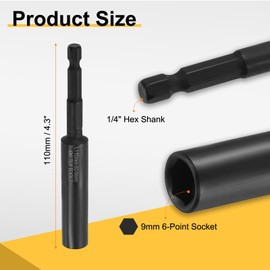 sourcing map 2pcs Nut Driver Drill Bit 9mm Metric Deep Socket 1/4" Hex Shank 4.3" (110mm) Extra Long 6-Point Sockets Quick Change CR-V Steel Bolt Setters for Power Drill Drivers