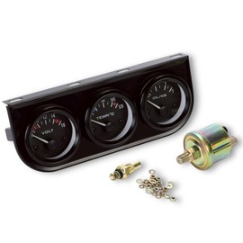 Kanoan Triple Gauge Kit, For Cars, 12 V, Voltmeter, Hydraulic Meter, Water Thermometer, 3 Rungs, Meter, Additional Meter, Bolt Meter, Water Temperature Gauge, Oil Gauge, 2.0 inches (52 mm), 3 Meters