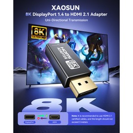 XAOSUN DisplayPort to HDMI Adapter 8K@60Hz, Uni-Directional DP to HDMI Adapter, Gold Plated Display Port 1.4 to HDMI 2.1 Compatible with Monitors, HDTV, AMD, NVIDIA, GPU,Projector, Desktop, and More