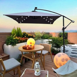 Benicabaly Solar-Powered LED Lighted Patio Umbrella for Outdoor Use, 2x3M Rectangle Shade with Crank and Cross Base, Waterproof
