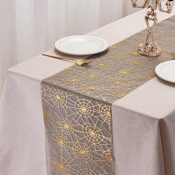 Halloween Spider Web Table Runner Foil Metallic Thin Mesh Runners