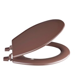 PowerSellerUSA Round Toilet Seat, Adjustable Hinges Wood Toilet Seats with Non Slip Grip Tight Bumpers, Standard Heavy Duty Wooden Bathroom Toilet Seat Close Lid Set, Brown