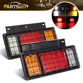 Partsam 2Pcs LED Truck Trailer Tail Lights Bar Kit 40 LED w Iron Net Protection Replacement for W Series/Compatible with Isuzu Elf Truck NPR NPR-HD NKR NHR NRR FSR FRR 1984- Taillight Assembly