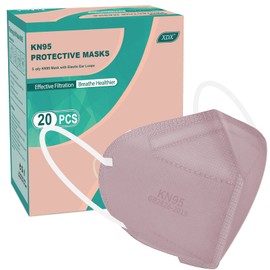 XDX KN95 Face Masks, Individually Wrapped Pink Mask for Men and Women, 5 Layers Breathable & Comfortable Face Masks Disposable, Filter Efficiency ≥95% (Medium Size-20 Pack)