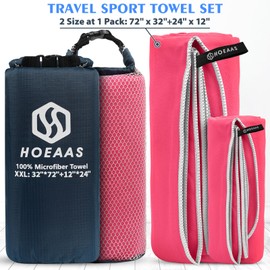 HOEAAS Microfiber Travel Camping Towels, Quick Dry Towel Super Absorbent Compact Soft Lightweight Fast Drying Sports Towel for Sweat for Pool,Gym,Hiking,Backpacking(XXL:72''x32''+24''x12'')