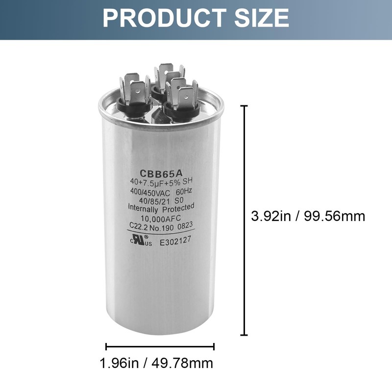 40+7.5 uF 40/7.5 MFD 440 VAC Dual Run Round Start