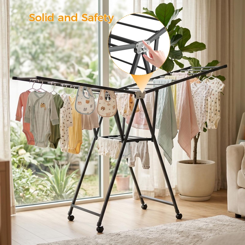 AssHMKIT Clothes Rack, 2-Tier Drying Hanger, for 20 Pieces+, Foldable