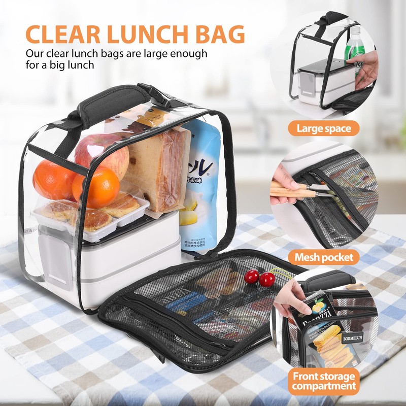 BORMELUN Clear Lunch Box Tranaparent Plastic Bag for School Kids