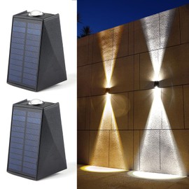 LUHLEE Solar Wall Lights Outdoor, Upgrade 2000 mAh Wall Sconce Lights 3000/6500K, IP65 Waterproof Wall Mounted Solar Outdoor Lights for Fence Porch Patio Garage Pergola Backyard(Dual Color, 2 Pack)