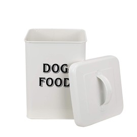 Pethiy Dog Food and Treats Containers Set with Scoop for Dogs-Vintage White Powder-Coated Carbon Steel - Tight Fitting Lids - Storage Canister Tins Small-White