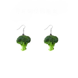 Vegetable And Fruit Dangle Earrings Collection Pickled Cucumber Corn Apple Cauliflower Broccoli Pumpkin Chili Eggplant Cute Earrings-Broccoli