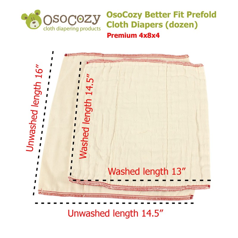OsoCozy Better Fit Unbleached Prefold Cloth Diapers -100% Cotton, Gauze