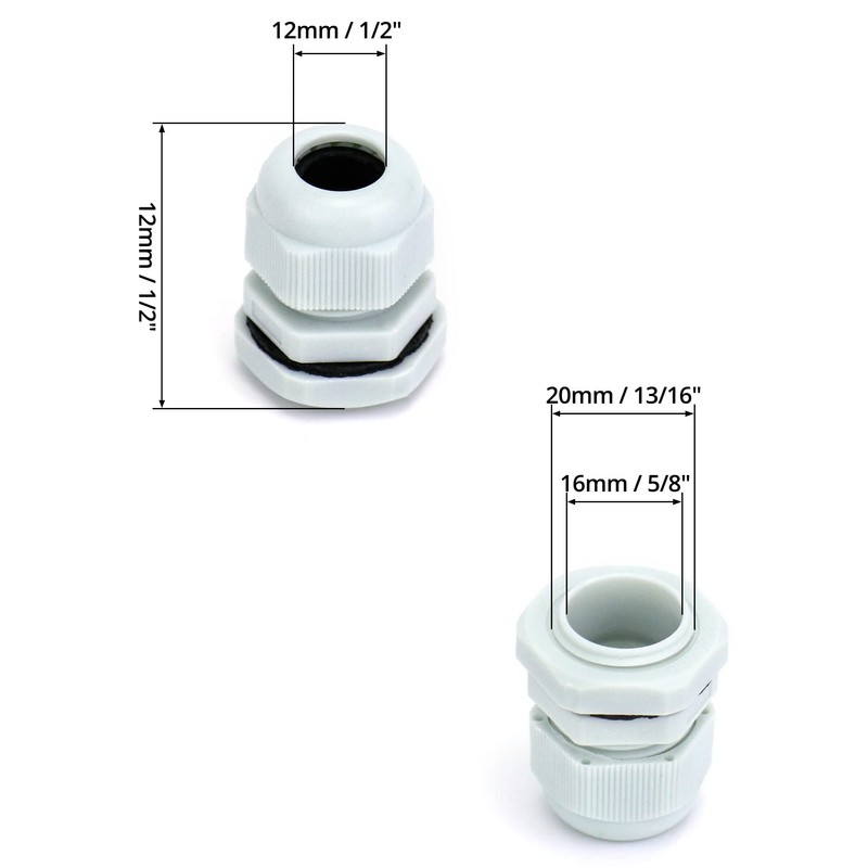 QWORK 20 x Waterproof Plastic Cable Gland Cable Glands M20