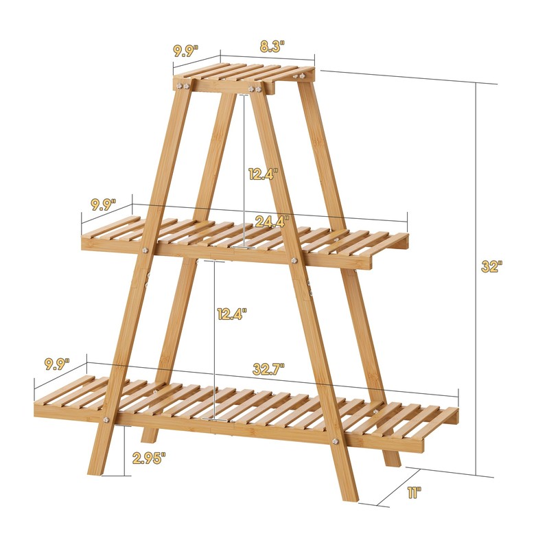 Furshus Bamboo Plant Stand - Indoor/Outdoor 3 Tier Plant Ladder,