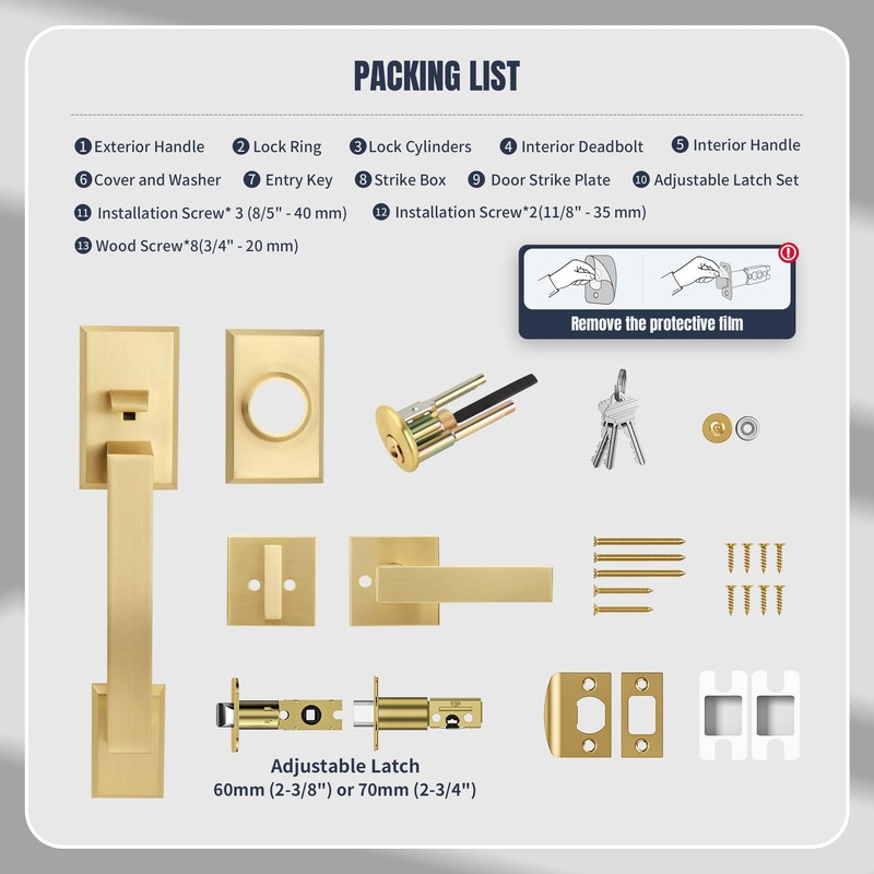 LOQRON Brushed Gold Front Door Handleset Heavy Duty Gold Door