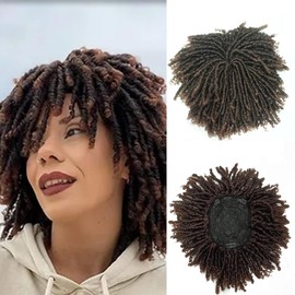 Short Locs Hairpieces Wiglets With Clip In Dreadlock Hair Topper Wig For Women/Man Ombre Brown Color #4/30 6 Inch Pixie Cut Dreadlock Half Wigs Synthetic Dreadlocks Toupee Afro Wig For Thinning Hair