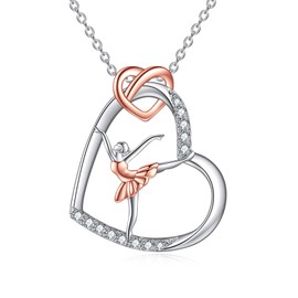 YAFEINI Ballerina Chain 925 Sterling Silver Ballet Pendant Necklace for Women Girls Ballerina Dance Jewellery Gift, Sterling Silver, Cubic Zirconia