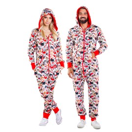Tipsy Elves Christmas Onesies for Adults - Comfy Unisex Matching Holiday Jumpsuits with Convenient Pockets - Multicolor Meowy Christmas Christmas Jumpsuit Size Medium