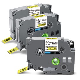 Exsun Pack of 3 Compatible 8.8 mm Heat Shrink Tube Label Tape for Brother HSe-621 HSe621 HS621 HS-621 for Brother Ptouch PT-E300 PT-E550W PT-H500 PT-H500LI PT-P700 PT-P750W PT-D200 Black on Yellow