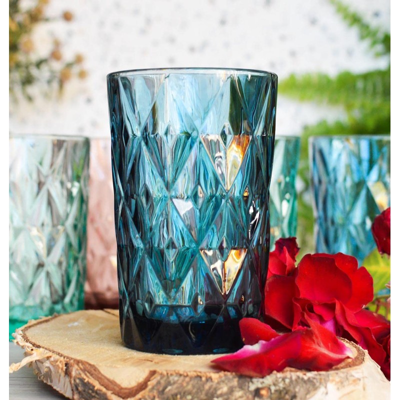 Sendez 6 Colourful Drinking Glasses, 350 ml, Glass, Highball, Glass,