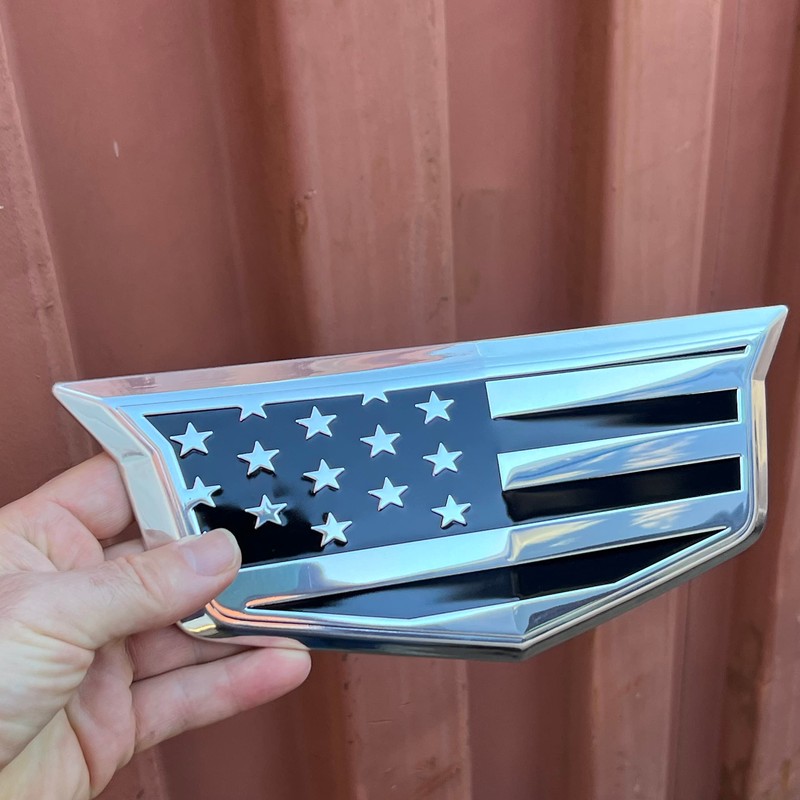 American Black Flag Aluminum Overlay Grill Front Taigate Emblems Set
