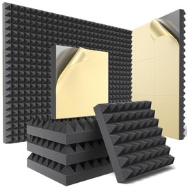9 Pack Pyramid Sound Proof Foam Panels for Walls with Updated Self-Adhesive 2"X12"X12" High Density Acoustic Panels Sound Absorbing Fast-Expanding Soundproof Wall Panels for Gaming Studio Decor- Black