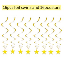 Gold Twinkle Stars Hanging Swirls Decorations Ceiling Swirl Foil Decoration Hanging Gold Party Supplies for Birthday Baby Shower Wedding, 32 pcs