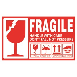 Creve Cell FRAGILE Big Size Waterproof Glossy 5.9 x 3.5 inches (15 x 9 cm) Sticker Sticker Sticker Label Scraping Care Instruction Suitcase Decoration (5 Pieces)