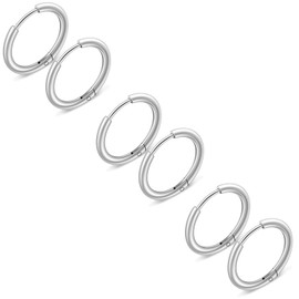 Fuushspoy 10 Piece Set, 0.6 oz (18 g), Men's Ring, Hoop Earrings, Set of Stays, Cartilage Earrings, Hypoallergenic Metal, Stainless Steel, For Both Ears, Silver (Width 0.4 inches (1.6 mm), Inner