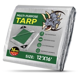 TICONN Heavy Duty Tarp Cover, Extra Thick Tarps Waterproof Tear and Rip Proof UV Resistant Tarpaulin with Reinforced Grommets and Edges (16 Mil, 12'x16')