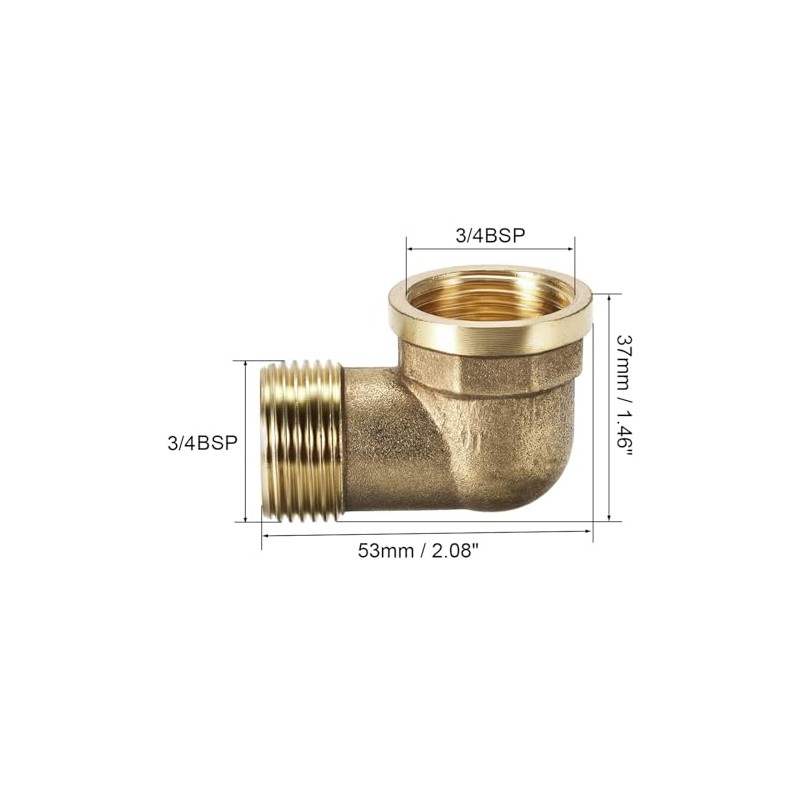 TA-VIGOR 2Pcs Brass Pipe Fitting 90 Degree Elbow 3/4 BSP