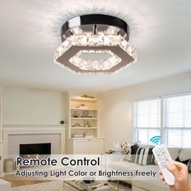 Cainjiazh Dimmable Crystal Chandelier Mini LED Flush Mount Ceiling Light Fixture Modern Chandelier Lighting Lamp for Bedrooms Hallway Living Room Dining Room Kitchen Bar