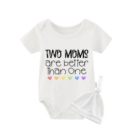 QIANWANYI Baby Twins Baby Bodysuits Two Moms Are Better Than One Newborn Romper Boys Girls Gift Twins Baby Clothing with Hat, White Two Moms Are Better Than One, 0-3 months
