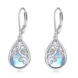 Moonstone Earrings Sterling Silver Filigree Drop Earrings Moonstone Leverback Dangle Dangling Earrings Jewellery Gift for Women…