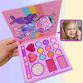 KARLOR Children's Make-Up, Girls' Make-Up, 14 Colours with 2 Brushes, Princess Makeup Set, Children's Makeup Palette, 9 Eyeshadows, 2 Lip Gloss, 2 Rouge, 1 Glitter, Children's Makeup Palette for Girls