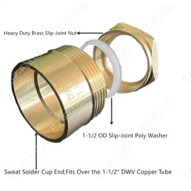 EZ-Fluid Brass 1-1/2" DWV Sweat x Slip-Joint Trap Adapter (5 Pack), C x SJ Brass Solder Fitting, Sweat End Fits Over DWV Copper Tube Pipe